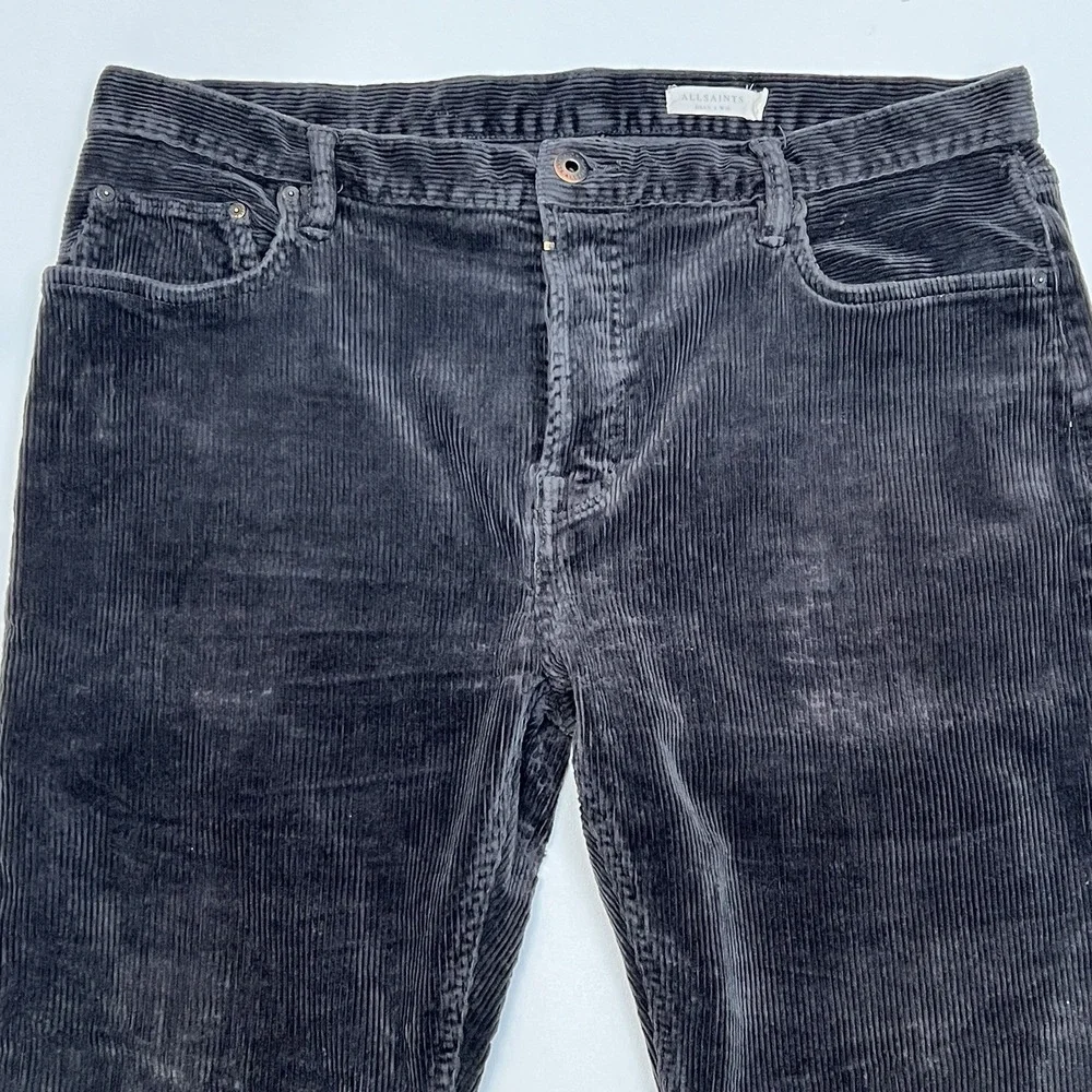 AllSaints Dean Black Grey Corduroy Pants Mens 36(Measures 36x26) Slim Crop